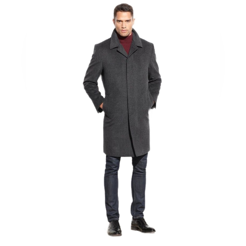 London Fog Men's Classic Dark Charcoal Wool Blend Over Coat 46L NWT